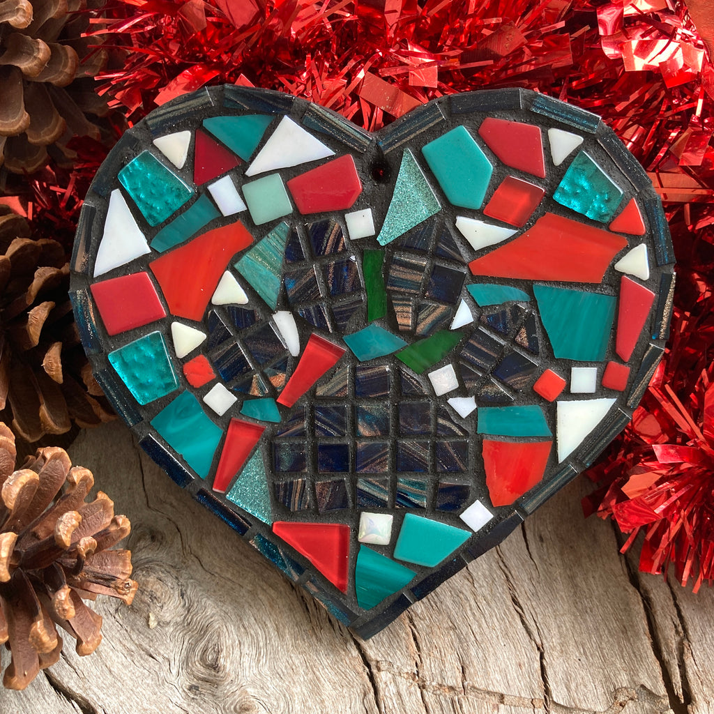 Shades of Christmas Paw Print Mosaic Heart