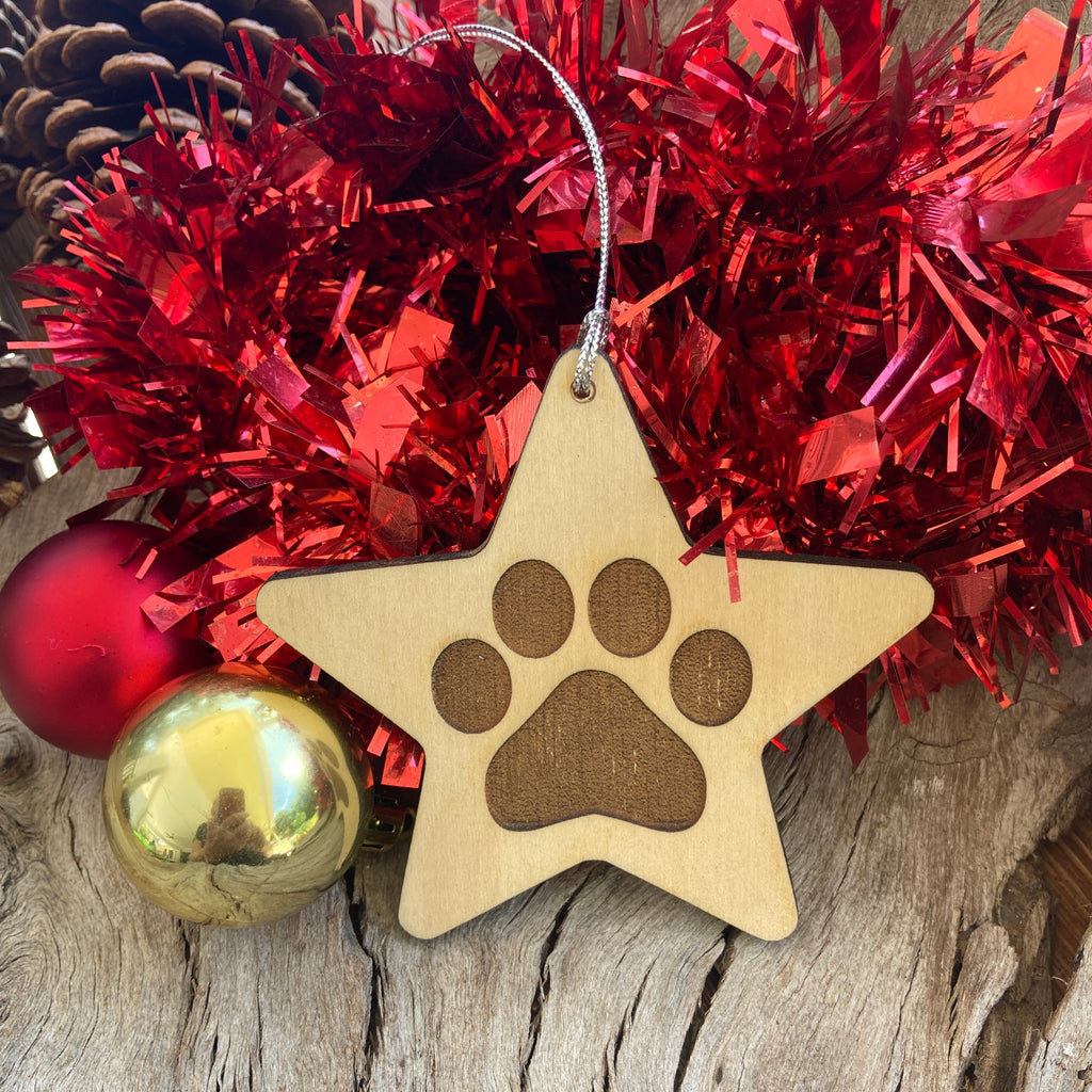 Paw Themed Wooden Xmas Tree Decorations, Great Dog Lover Gift