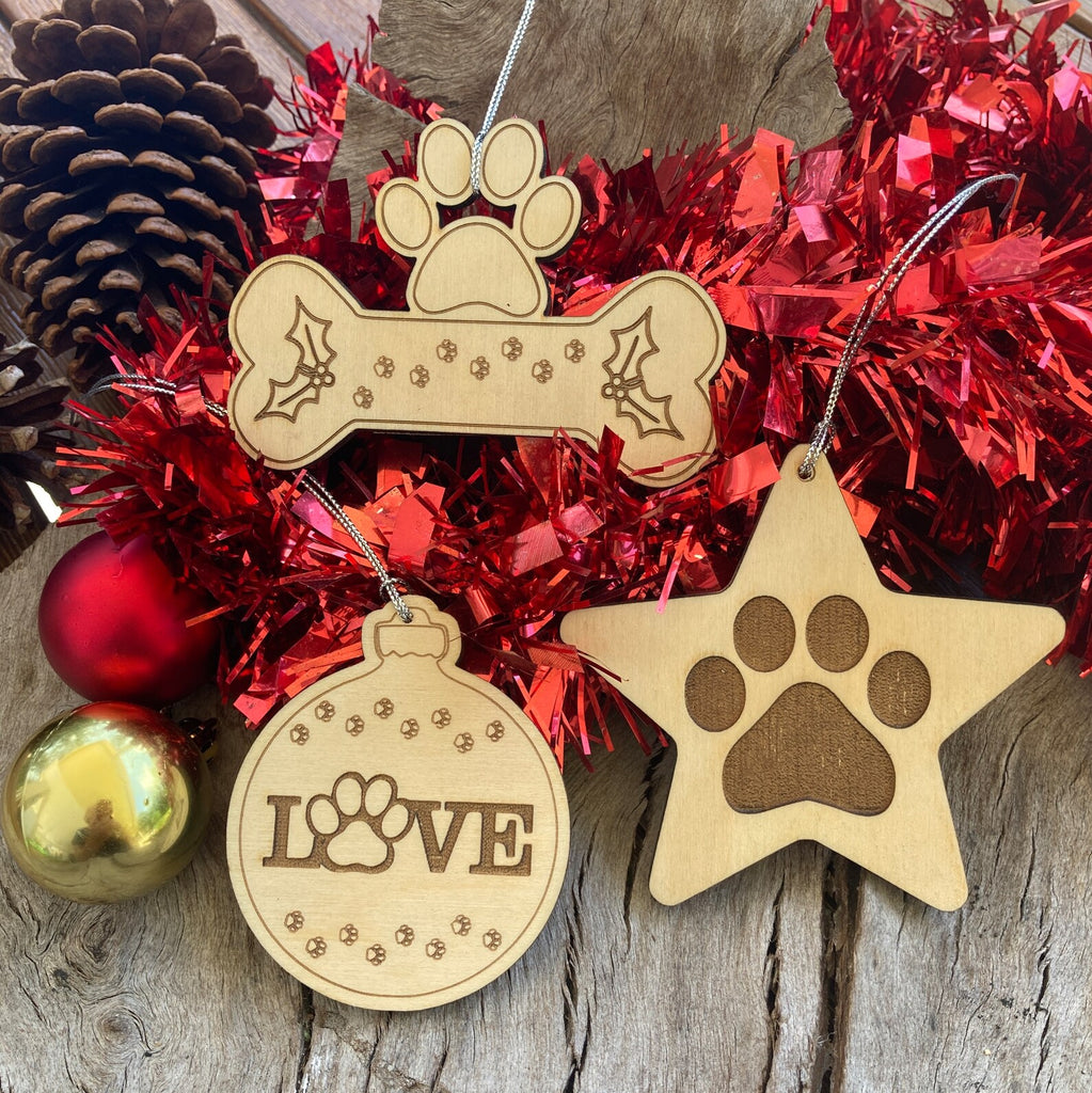 Paw Themed Wooden Xmas Tree Decorations, Great Dog Lover Gift