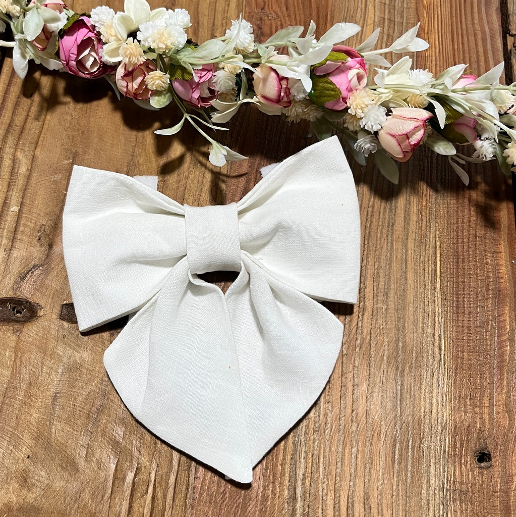 White Linen Bow Tie or Sailor Bow