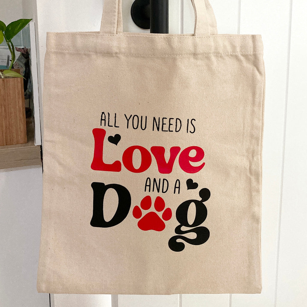 All You Need is LOVE and a DOG natural canvas Tote Bag