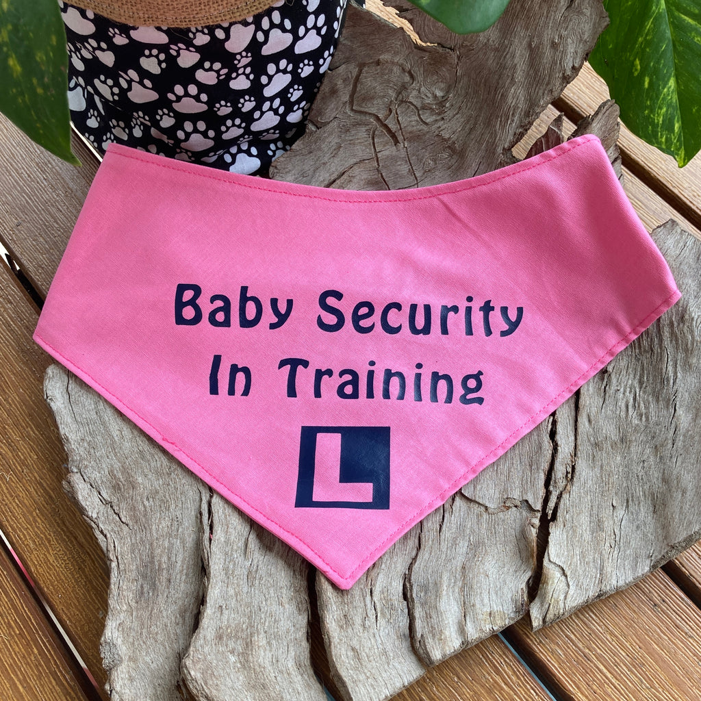 Vinyl Transfer Print Dog Bandana - BABY SECURITY IN TRAINING - Your Fabric Choice