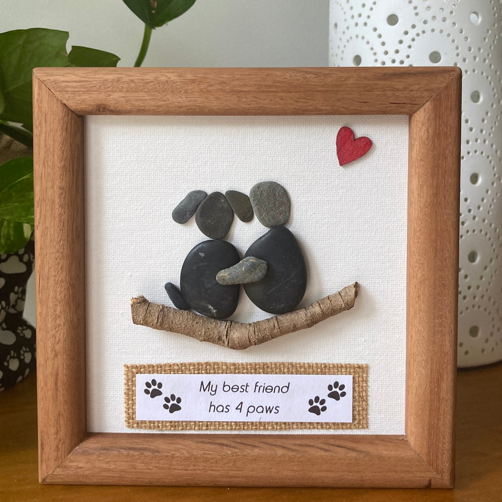 Framed Canvas Pebble Art, "My Best Friend Has 4 Paws", Unique Dog Lover Gift