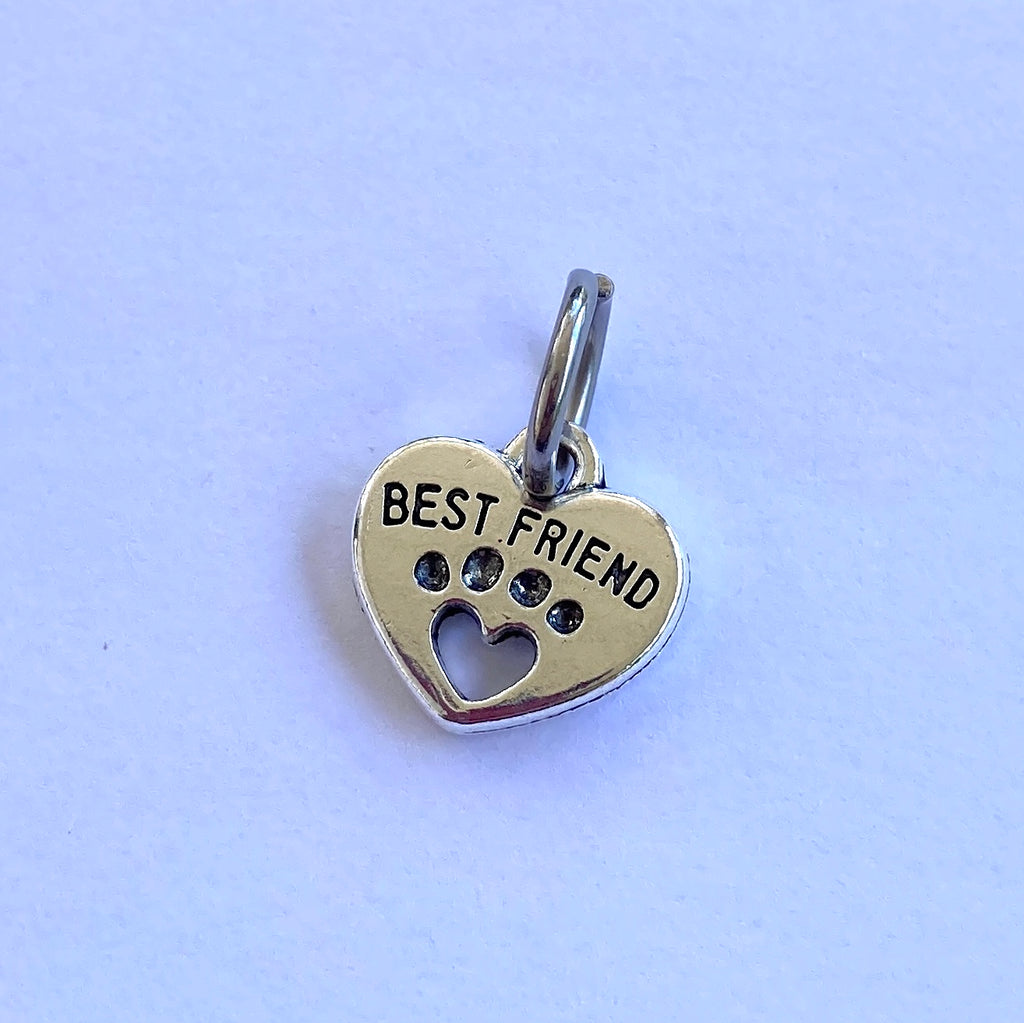 Antique Silver Finish Best Friend Paw Print in Heart Charm