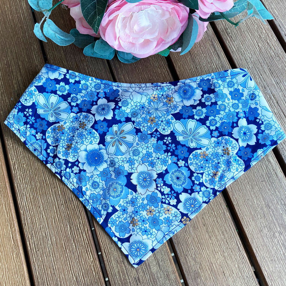 Handmade Dog Tie On Bandana, "Blue Floral"