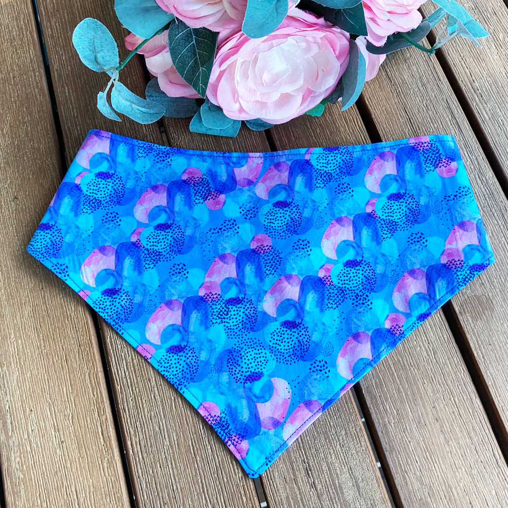 Handmade Dog Tie On Bandana, "Blue/Pink Abstract"