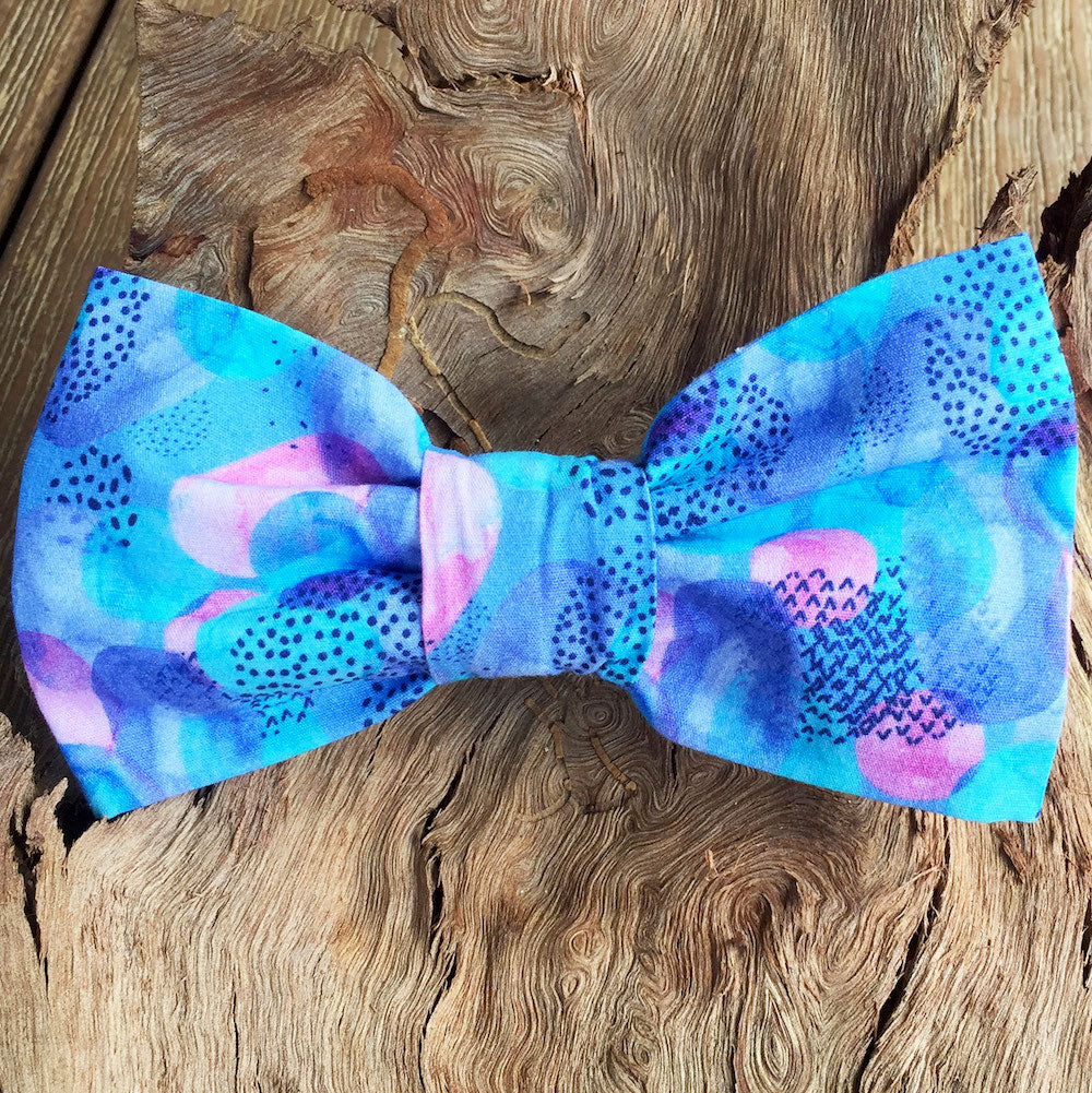 Handmade Dog Bow Tie, "Blue/Pink Abstract"