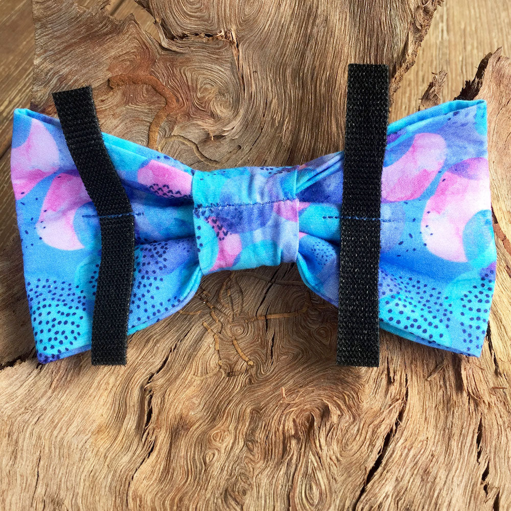 Handmade Dog Bow Tie, "Blue/Pink Abstract"