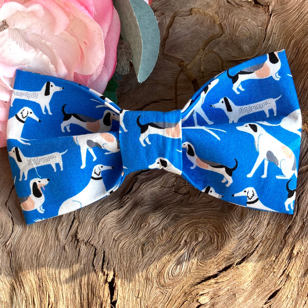 Handmade Dog Bow Tie, "Blue Doggies"