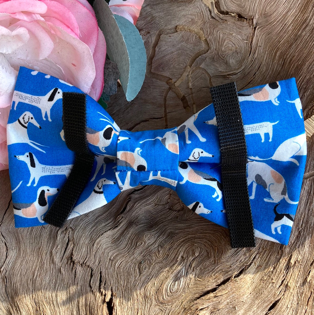 Handmade Dog Bow Tie, "Blue Doggies"