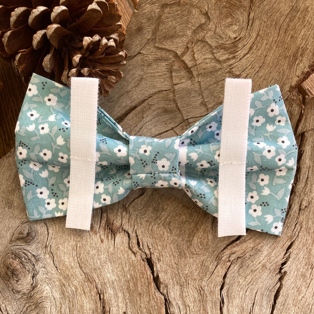 Handmade Dog Bow Tie, "Bluey Green Ditsy Floral"