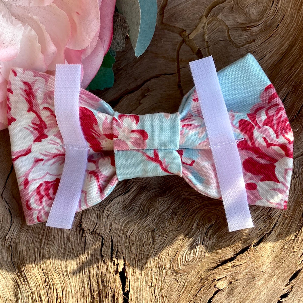Handmade Dog Bow Tie, "Pale Blue Flowers"