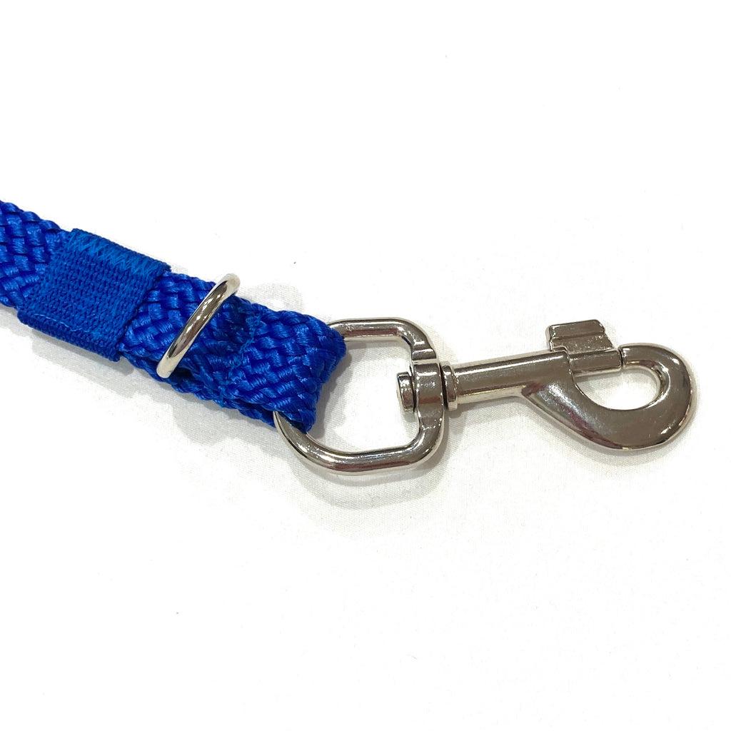 BLUE Double Ended Tethering Dog Lead/Leash, Plaited Polyester Webbing with 3 D Rings
