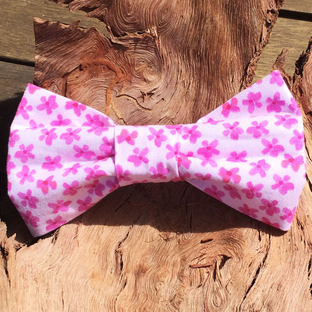 Handmade Dog Bow Tie, "Pink Flowers"