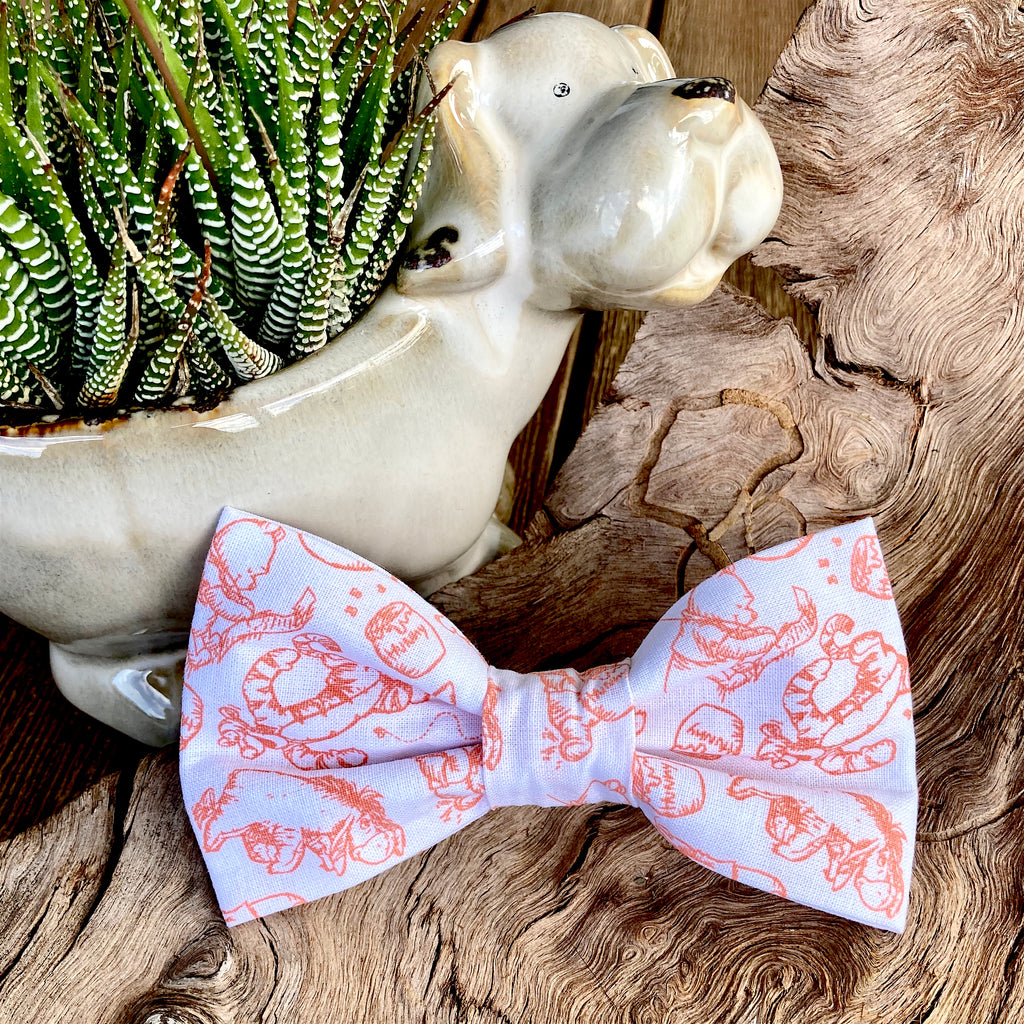 Disney Handmade Dog Bow Tie, "Winnie the Pooh & his Friends" - White/Peach