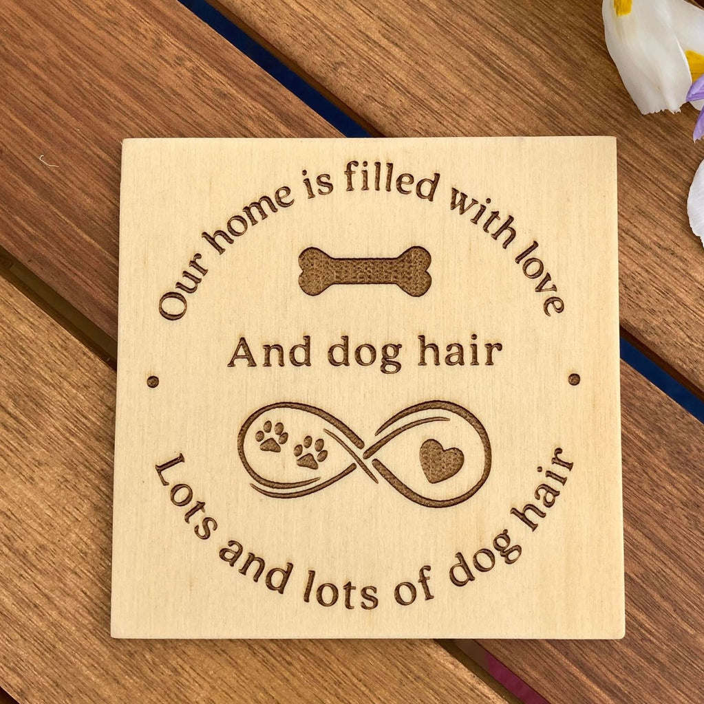 Set of 4 Mixed Designs Humorous Wooden Dog Themed Coasters - 4 Different Designs & Sayings, Dog Lover Gift