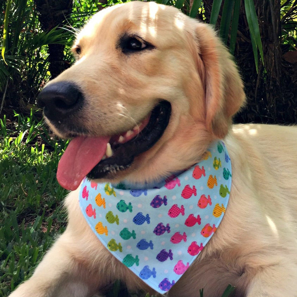 Handmade Dog Bandana, Sailor Bow or Bow Tie, Pale Blue "Little Fishes"