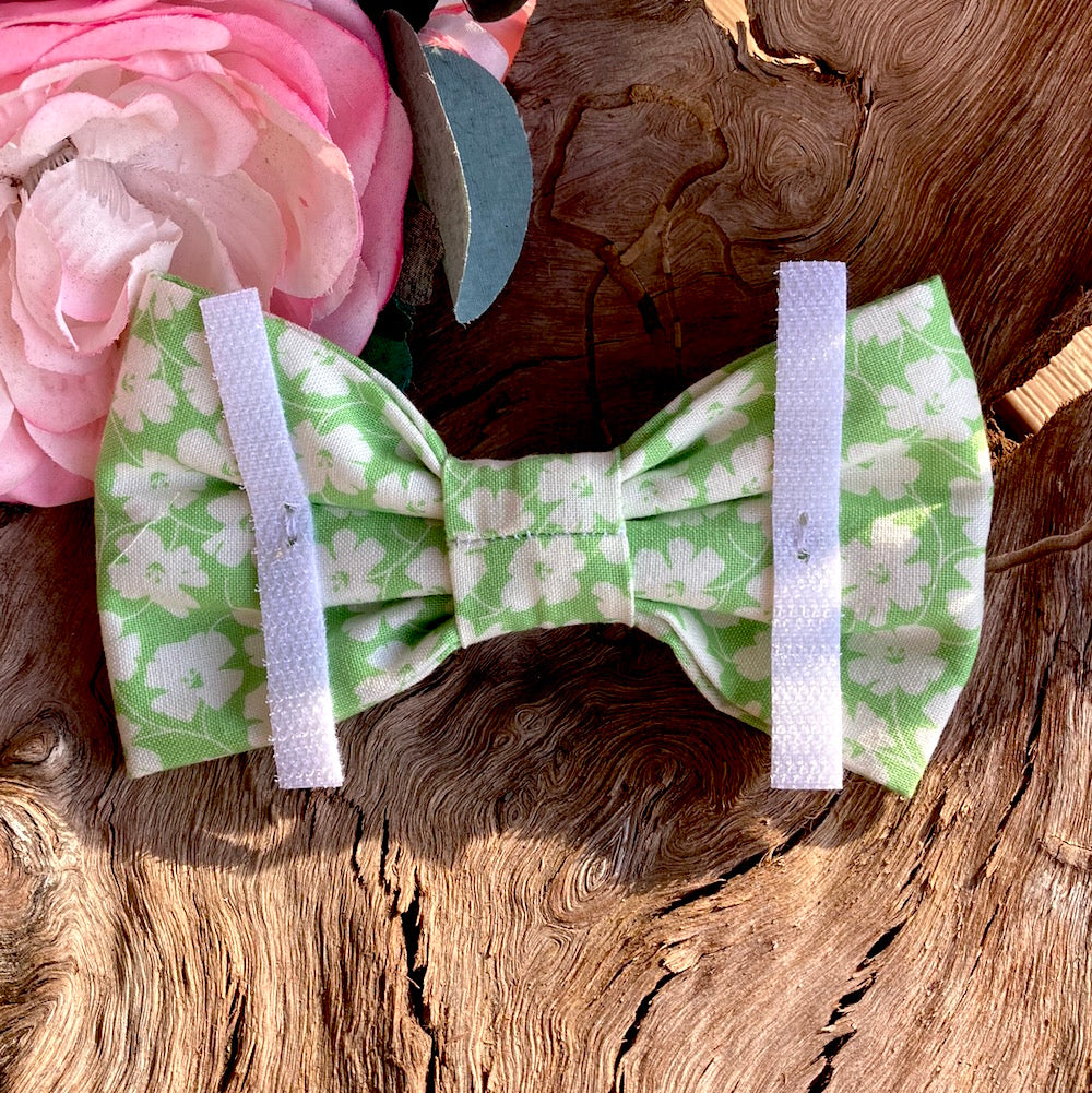 Handmade Dog Bow Tie, "Green White Flowers"