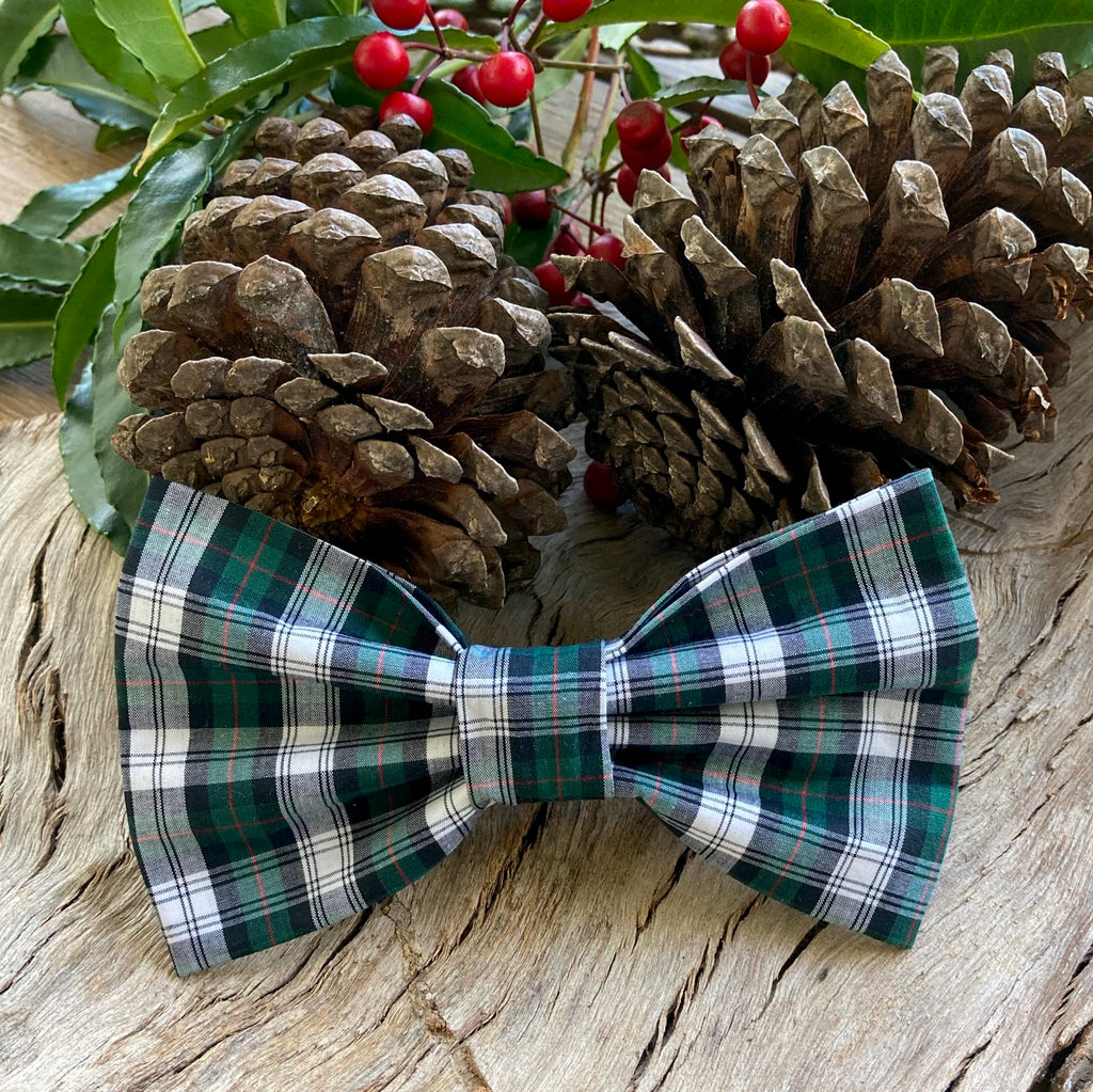 Xmas Dog Bow Tie, "Green Tartan"