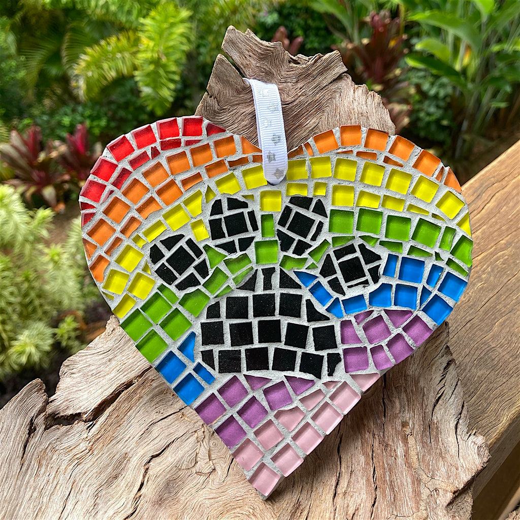Hanging Paw Print Mosaic Heart - Choice of Colours