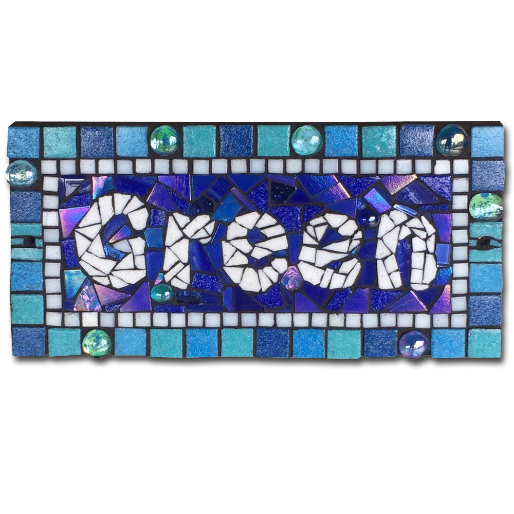 Mosaic House Name or Number, Max 5 Characters, Shades of Blue and Turquoise