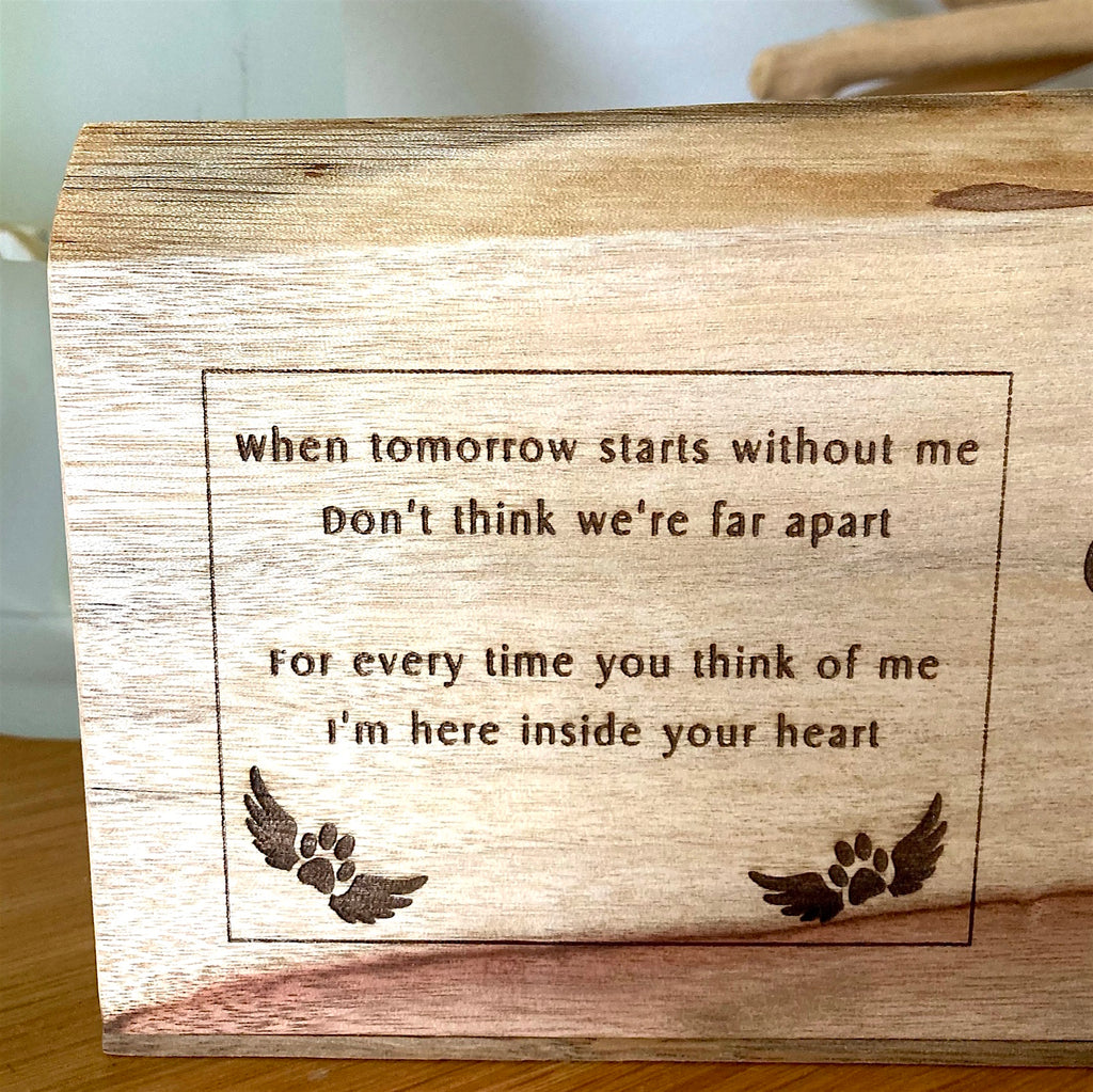 Personalised Camphor Laurel Wooden Pet Memorial Block - When Tomorrow Starts Without Me