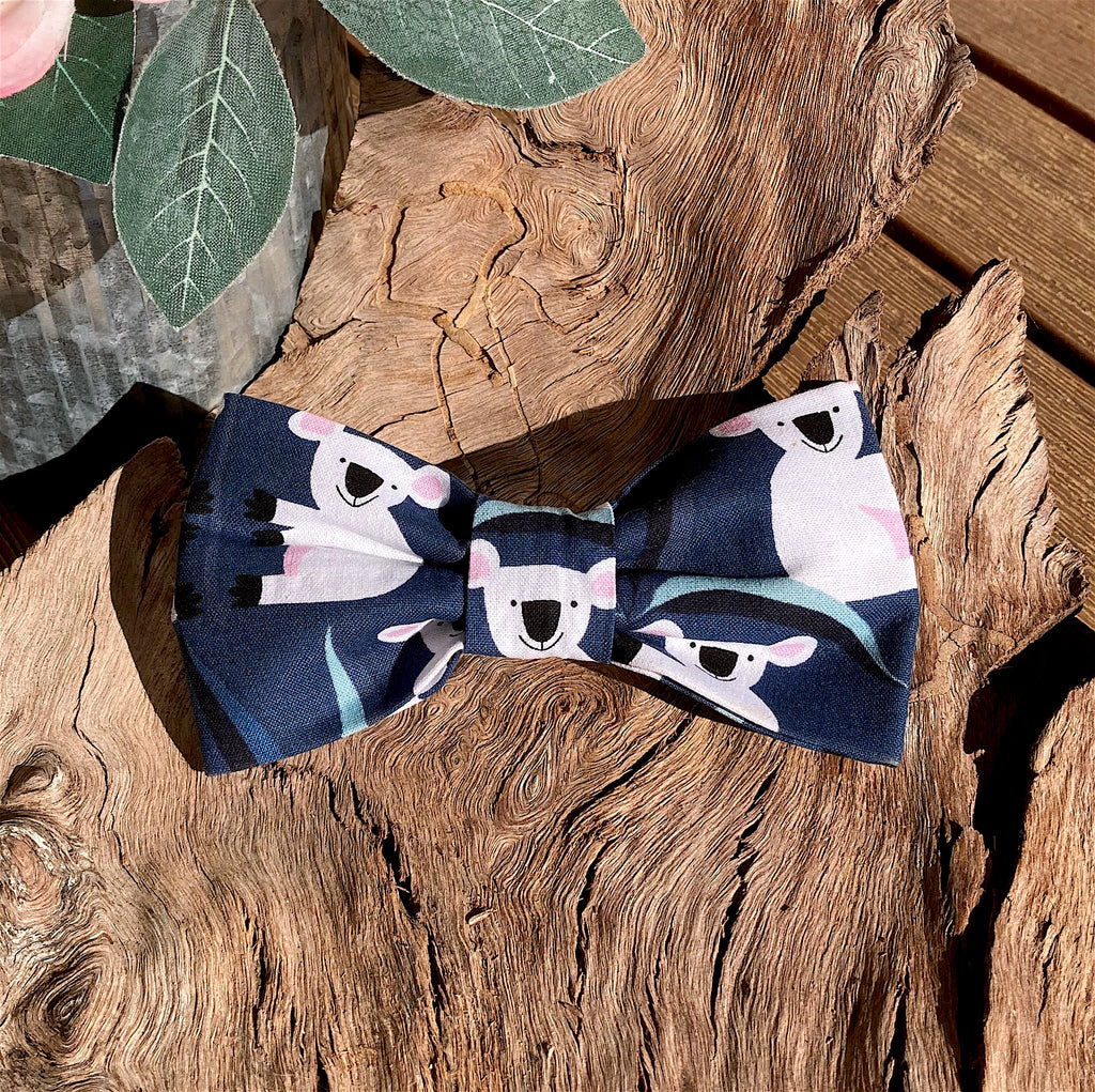 Handmade Dog Bow Tie, "Blue Koalas"