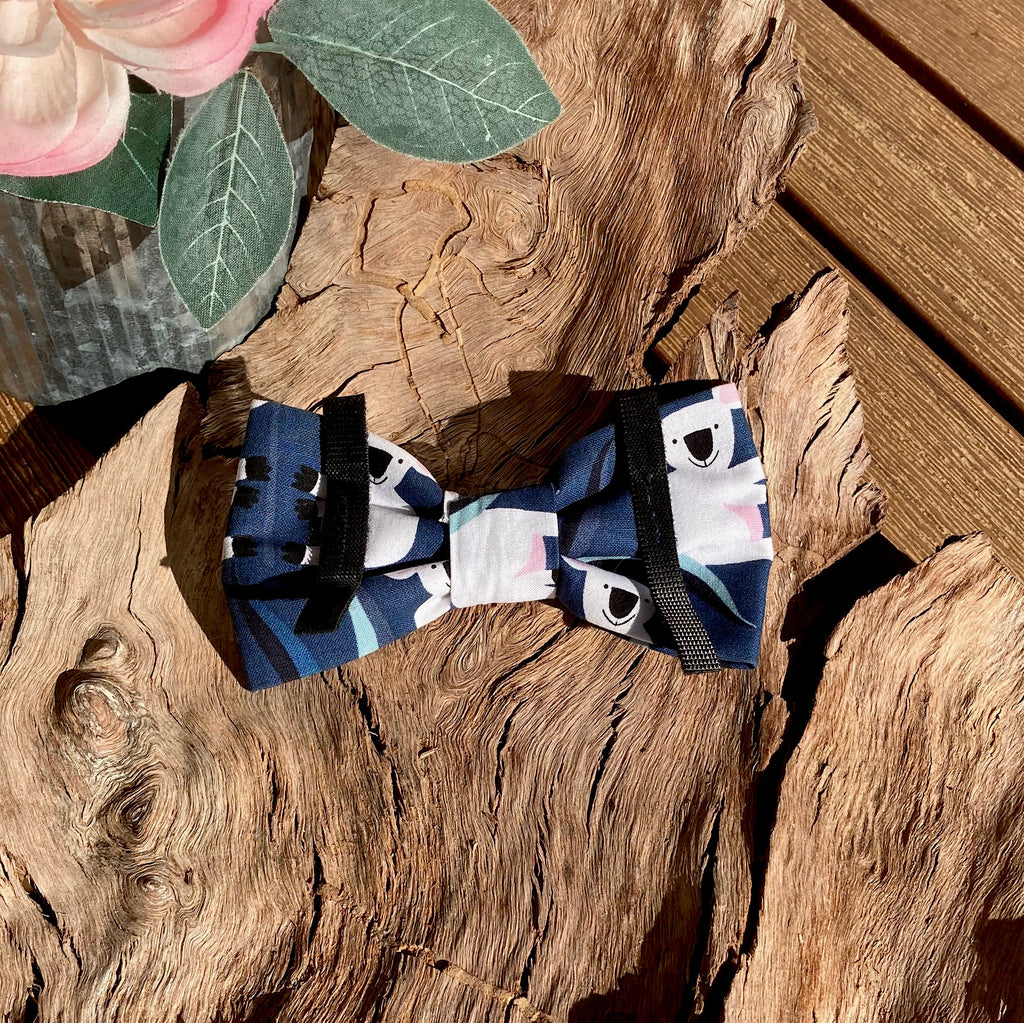 Handmade Dog Bow Tie, "Blue Koalas"