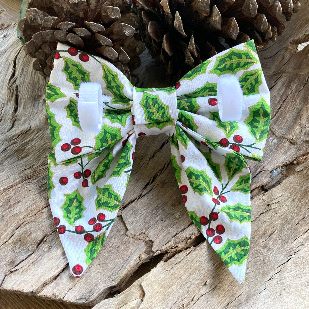 Xmas Dog Sailor Bow - "LARGE HOLLY"