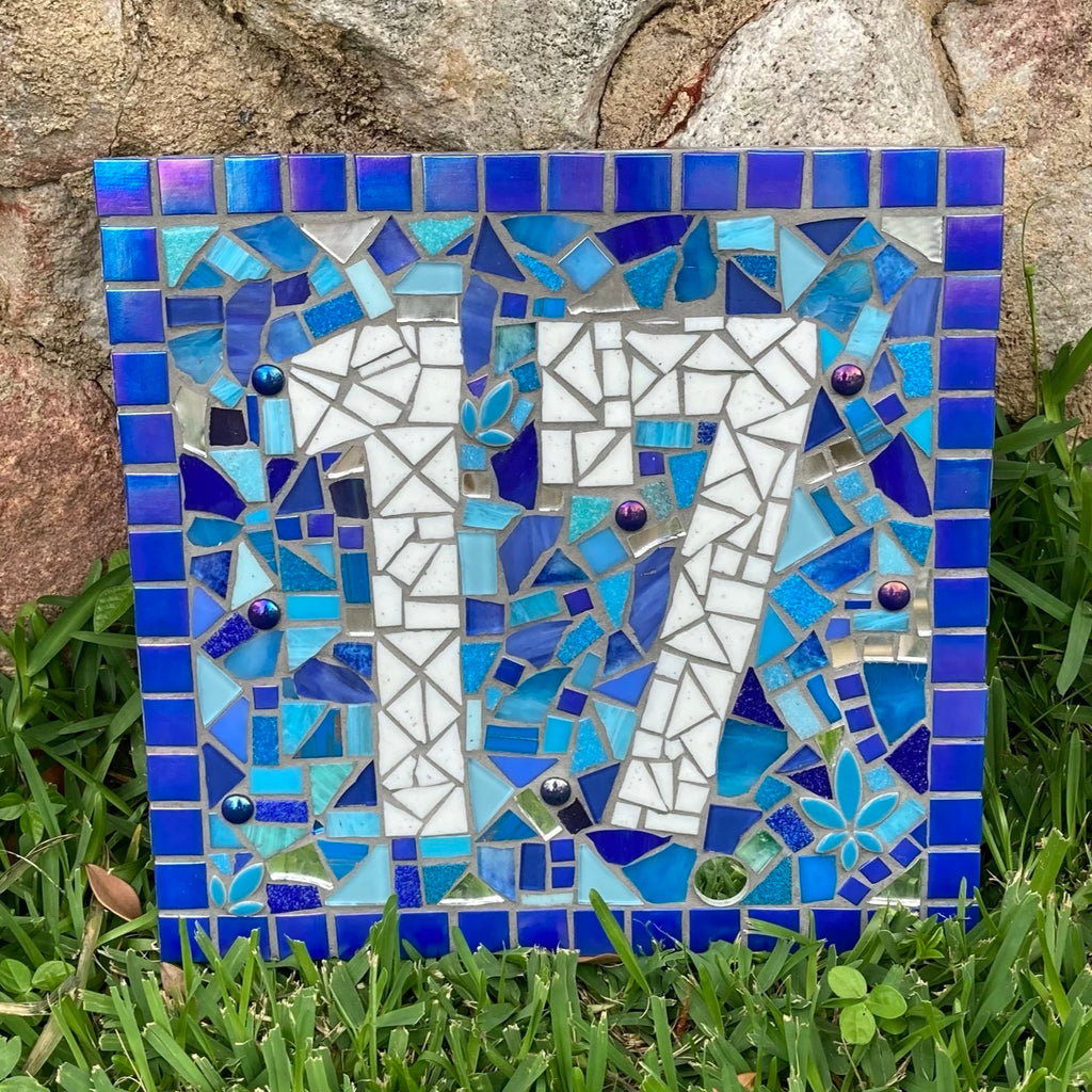 Large Custom Made Mosaic House Number, 1 or 2 Digits - 30cm SQUARE