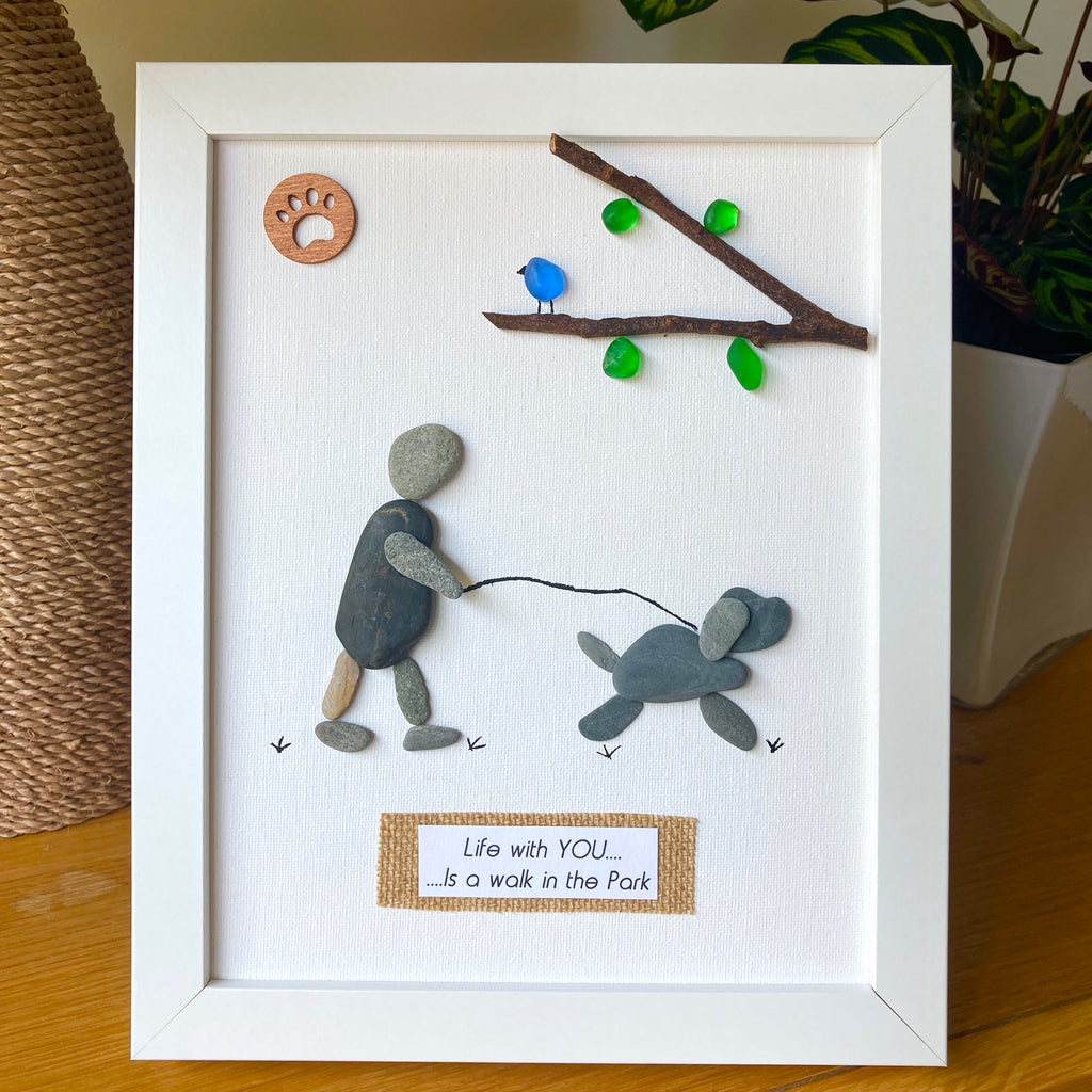 Framed Canvas Pebble & Sea Glass Art, "Life with You . . Is a Walk in the Park"
