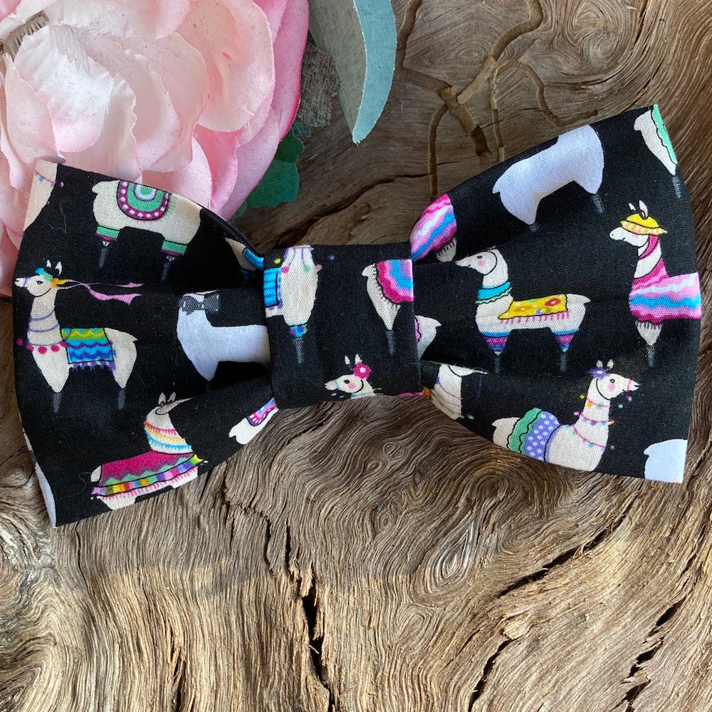 Handmade Dog Bow Tie, "Black Llama"