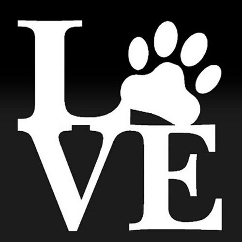 LOVE with Paw Print Car Sticker for Dog Lovers - Metallic White