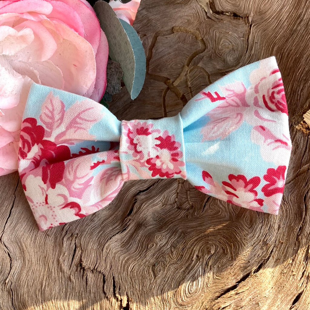 Handmade Dog Bow Tie, "Pale Blue Flowers"