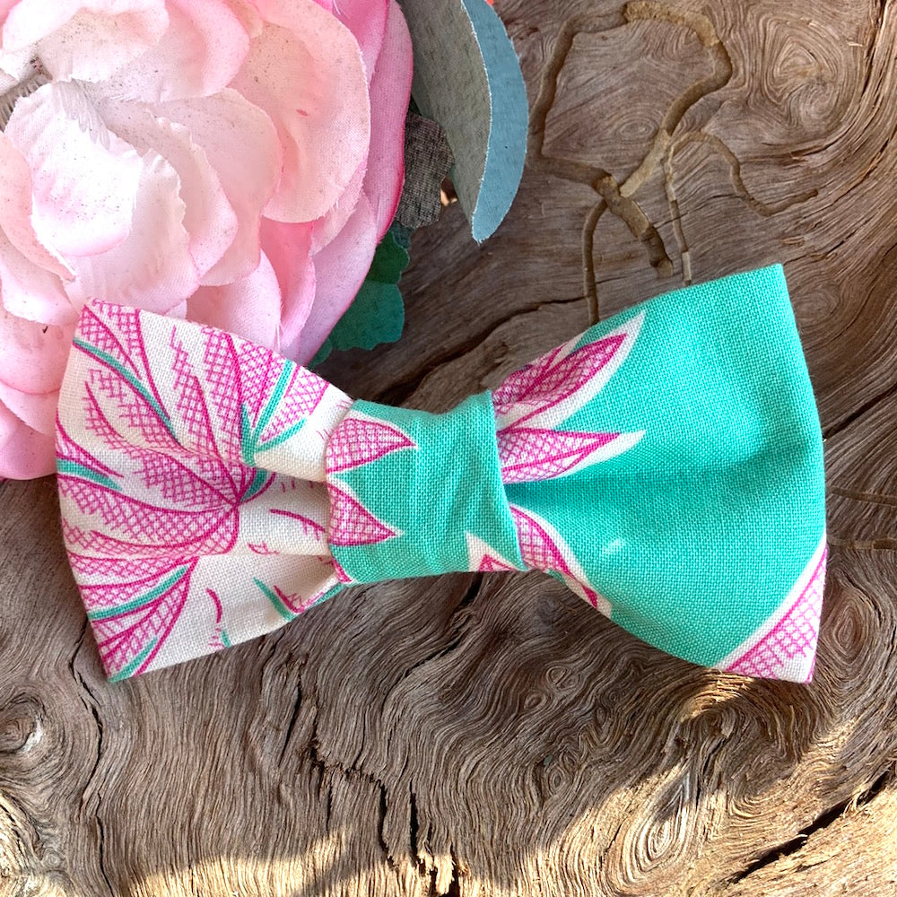 Handmade Dog Bow Tie, "Mint Green Flowers"