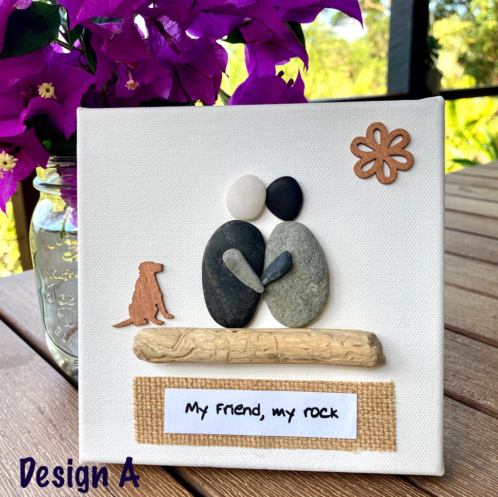 Canvas Pebble & Driftwood Art, "My Friend, My Rock " - 4 Design Options