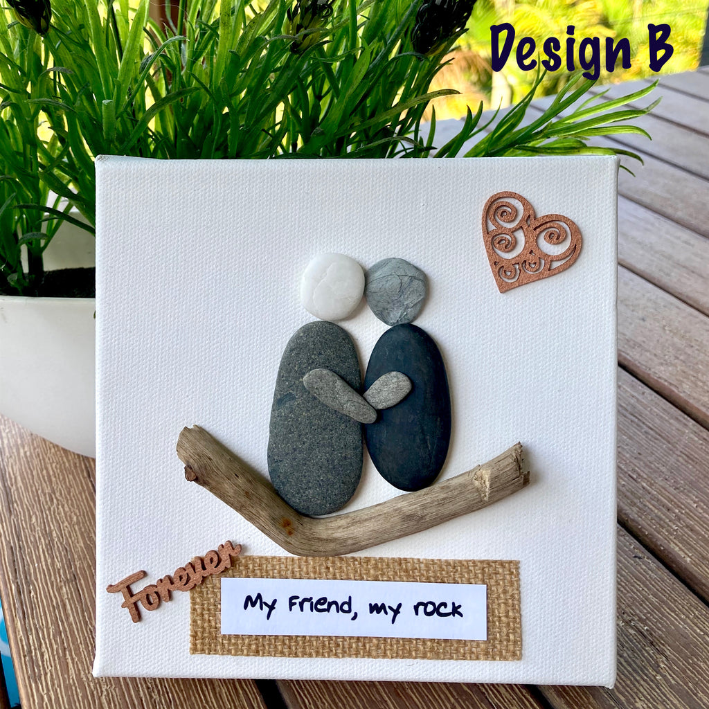 Canvas Pebble & Driftwood Art, "My Friend, My Rock " - 4 Design Options