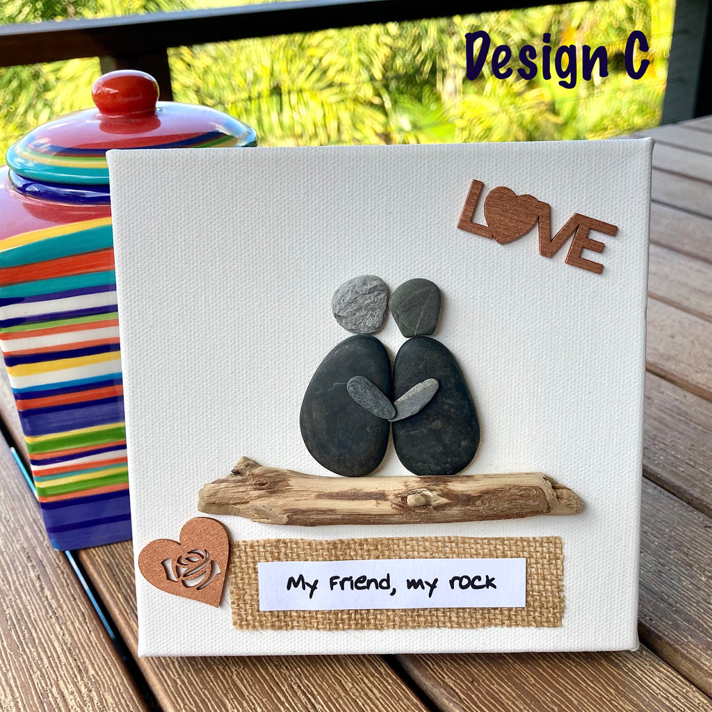 Canvas Pebble & Driftwood Art, "My Friend, My Rock " - 4 Design Options
