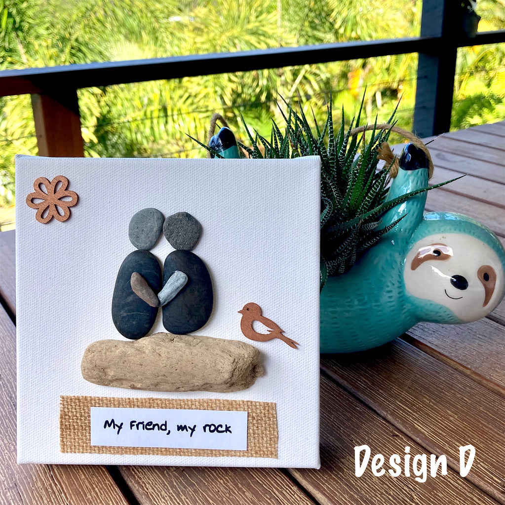 Canvas Pebble & Driftwood Art, "My Friend, My Rock " - 4 Design Options