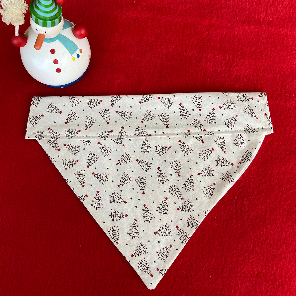 Xmas Over the Collar Handmade Dog Bandana - Natural Xmas Trees