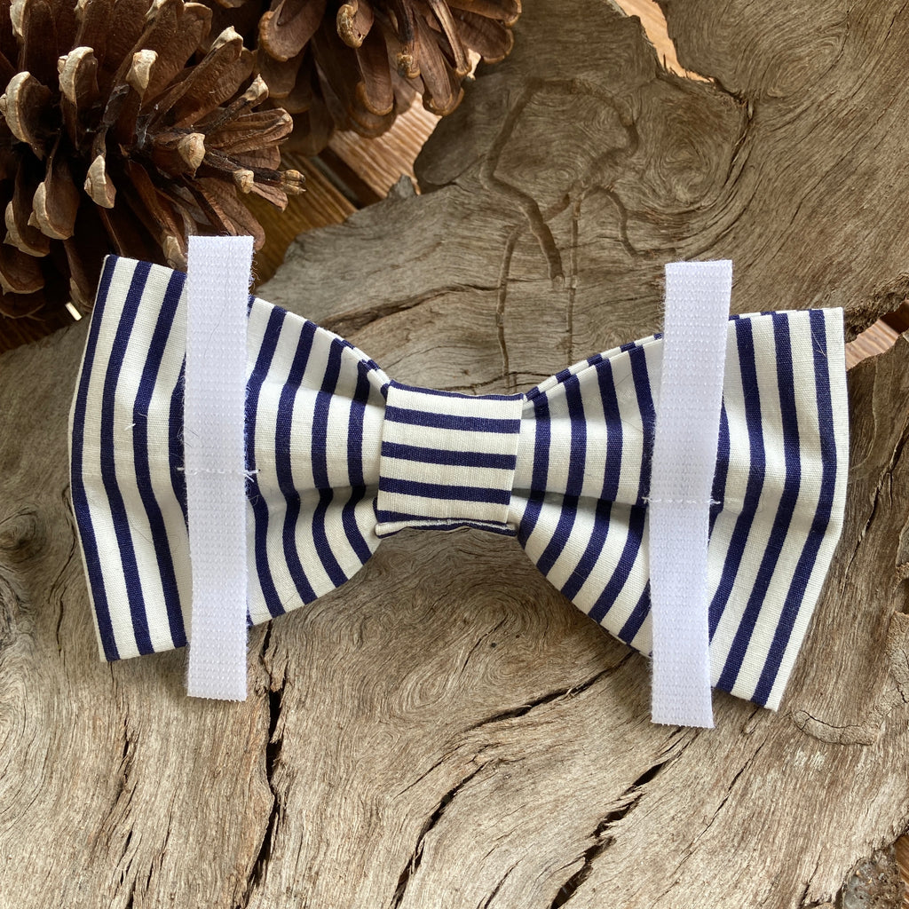Handmade Dog Bow Tie, "Navy Stripe Classic"