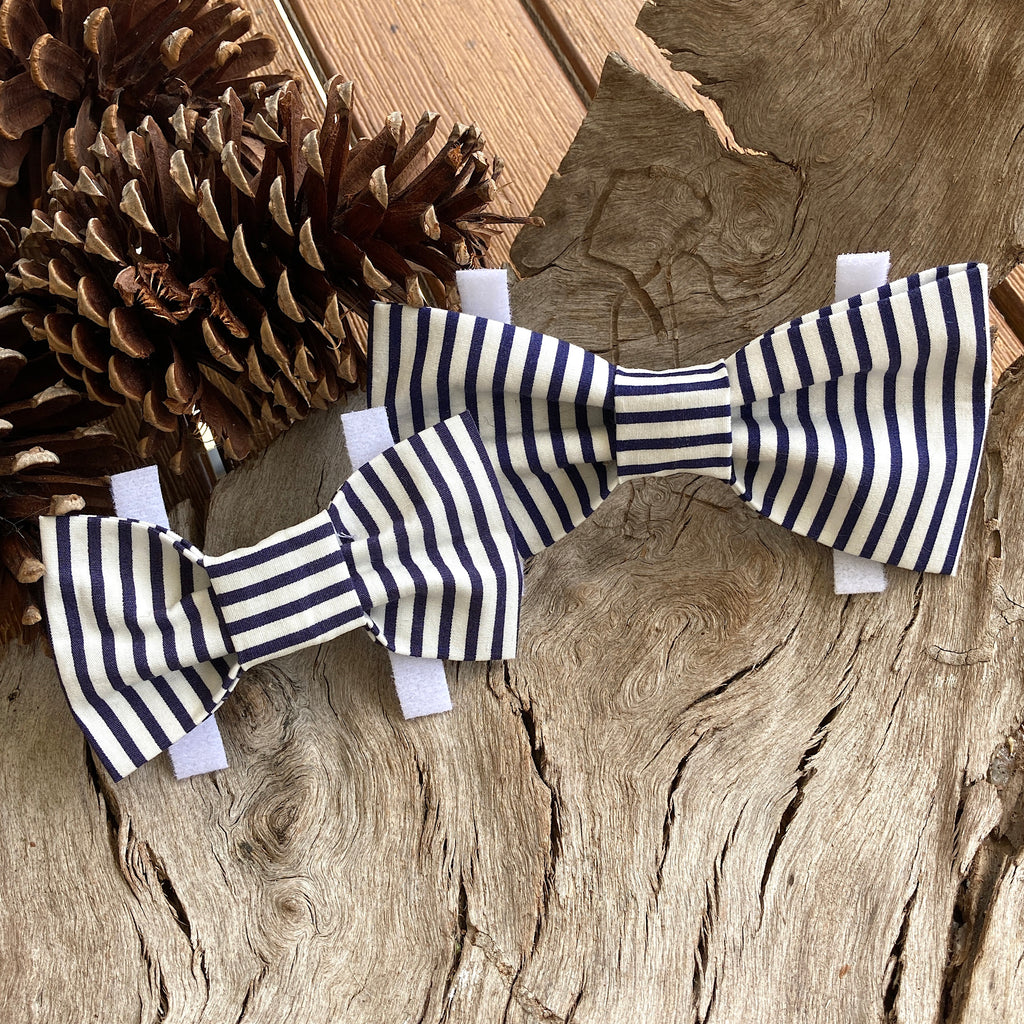 Handmade Dog Bow Tie, "Navy Stripe Classic"