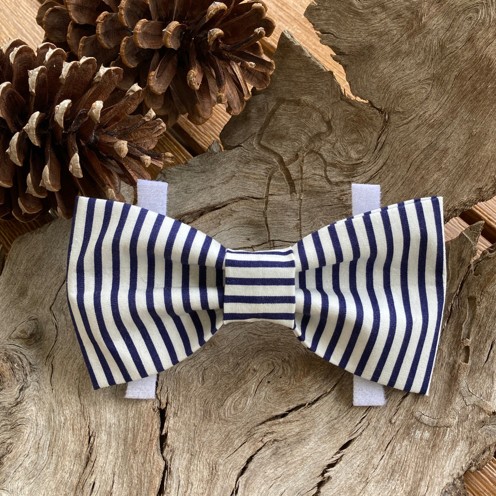 Handmade Dog Bow Tie, "Navy Stripe Classic"