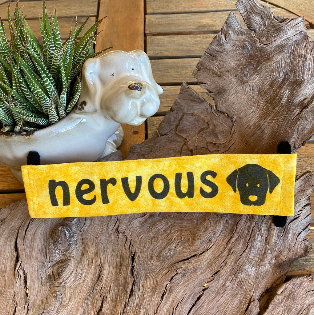 "NERVOUS Dog" Bandana and Lead/Collar Strap Set" - Textured Yellow