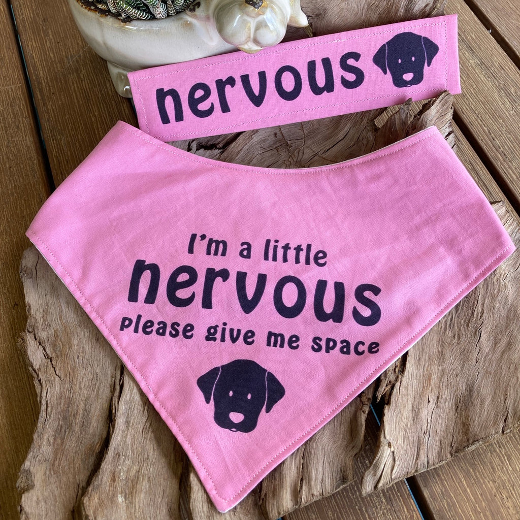 "NERVOUS DOG Bandana and Lead/Collar Strap Set" - Bright Pink