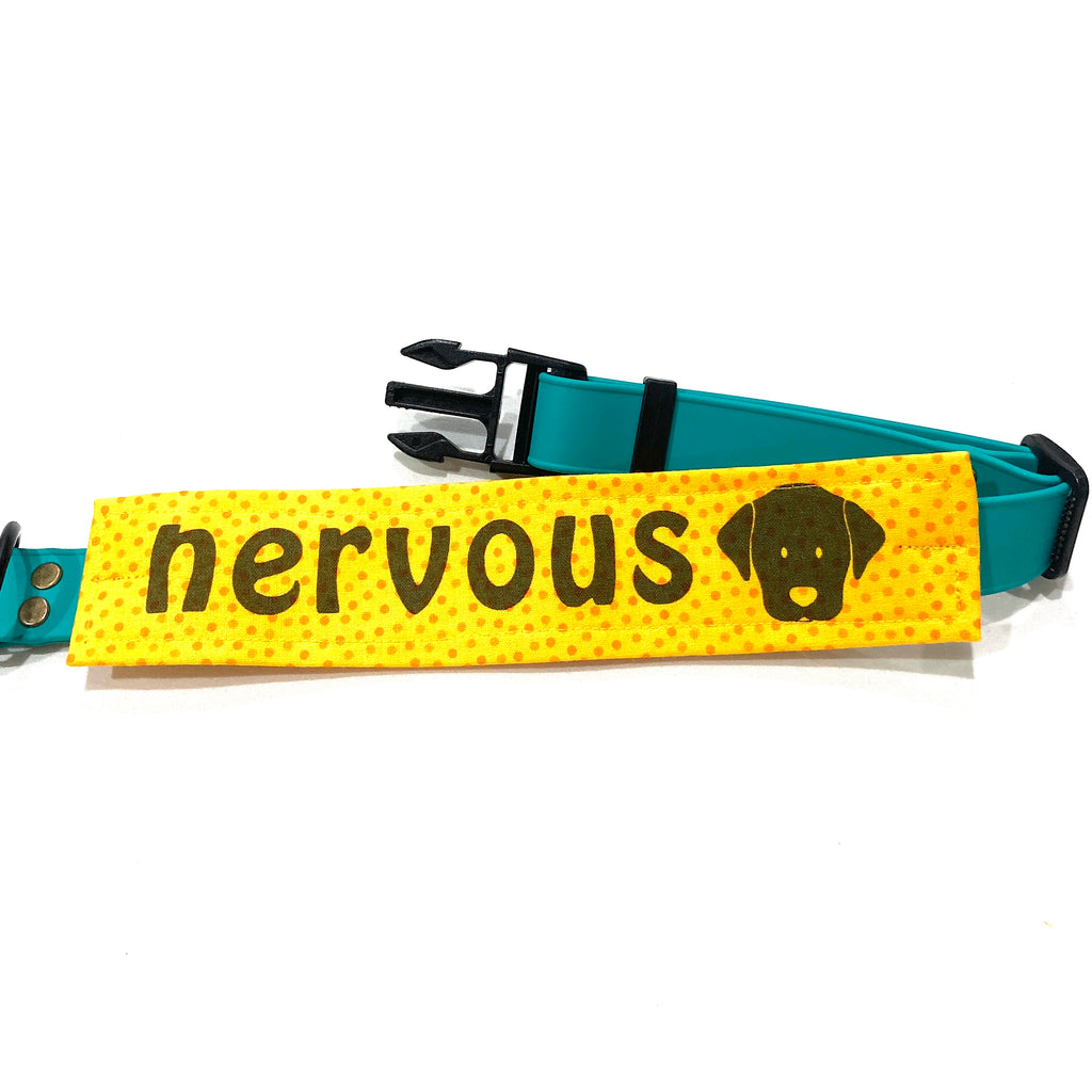 "NERVOUS DOG Lead/Collar Strap" - Yellow/Orange Dotty