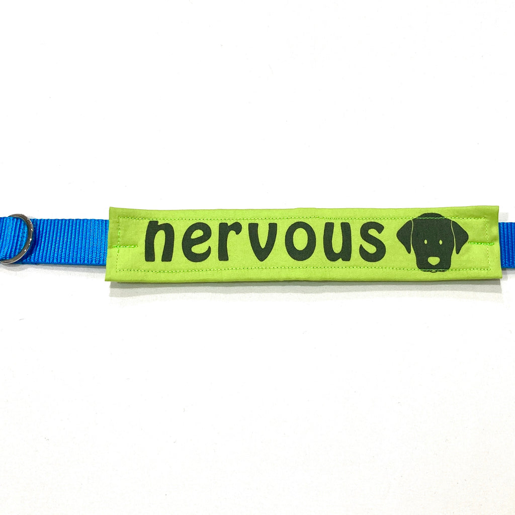 "NERVOUS DOG Bandana and Lead/Collar Strap Set" - Bright Lime