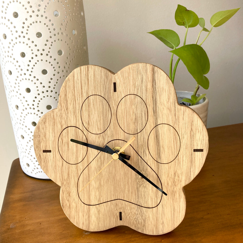 18cm x 18cm Wooden PawPrint Clock, Handmade