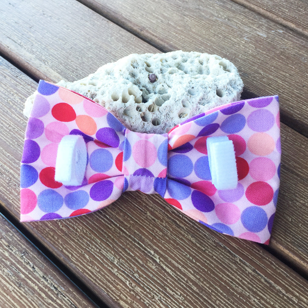 Handmade Dog Bow Tie, "Pink/Purple/Red Dots"