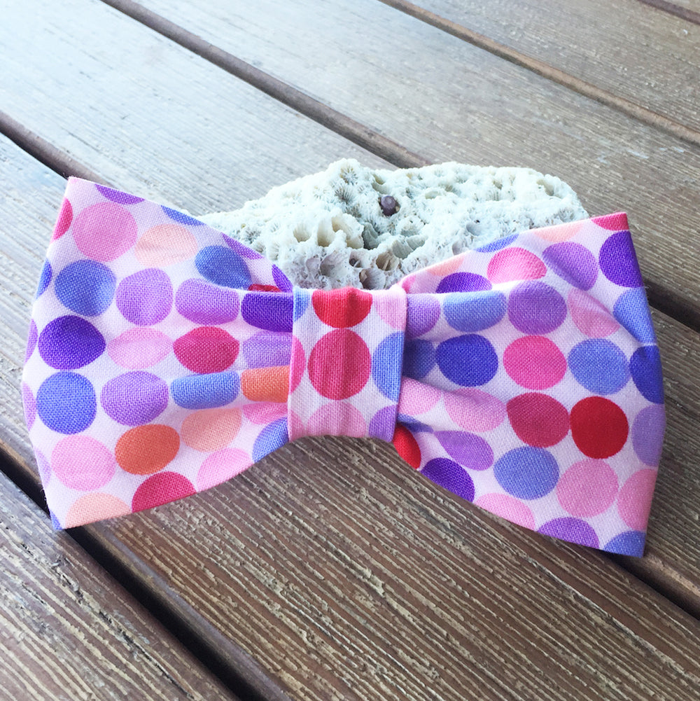 Handmade Dog Bow Tie, "Pink/Purple/Red Dots"